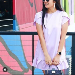 Purple cap sleeve ruffle dress